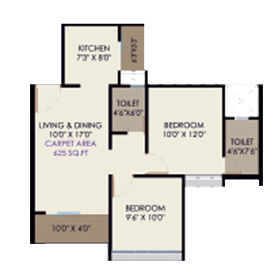 2 BHK floor plan at Abhinav The Curve Virar West
