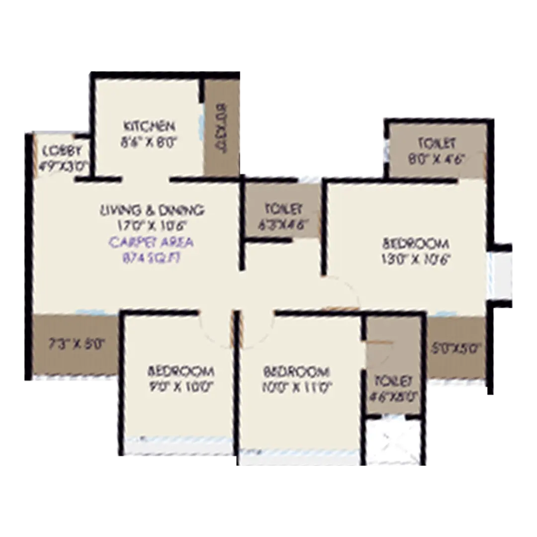 3 BHK floor plan at Abhinav The Curve Virar West