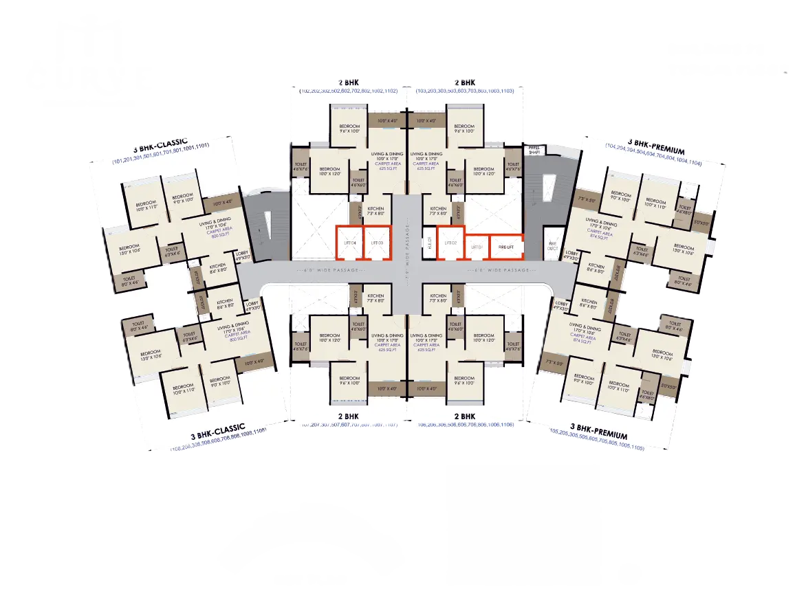 Typical tower floor plate layout at Abhinav The Curve Virar West