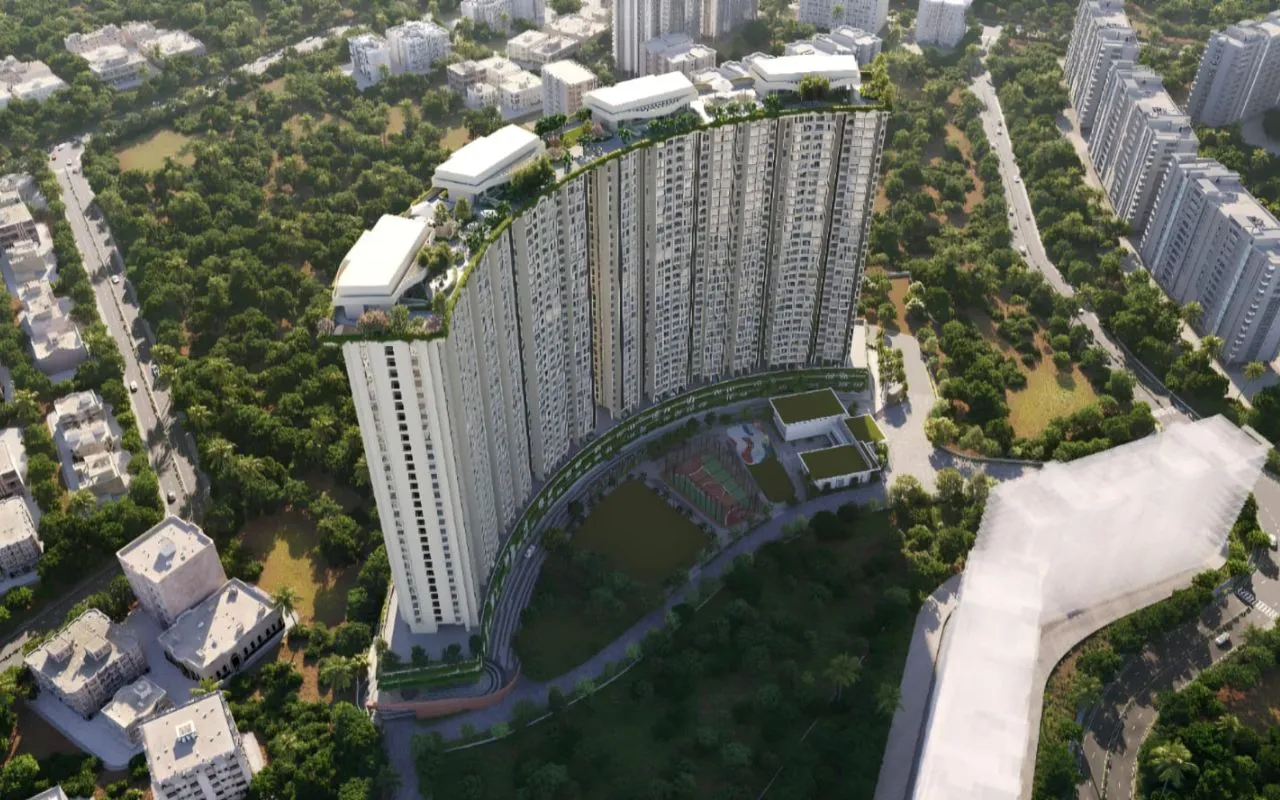 Aerial view of Abhinav The Curve Virar West curved tower design
